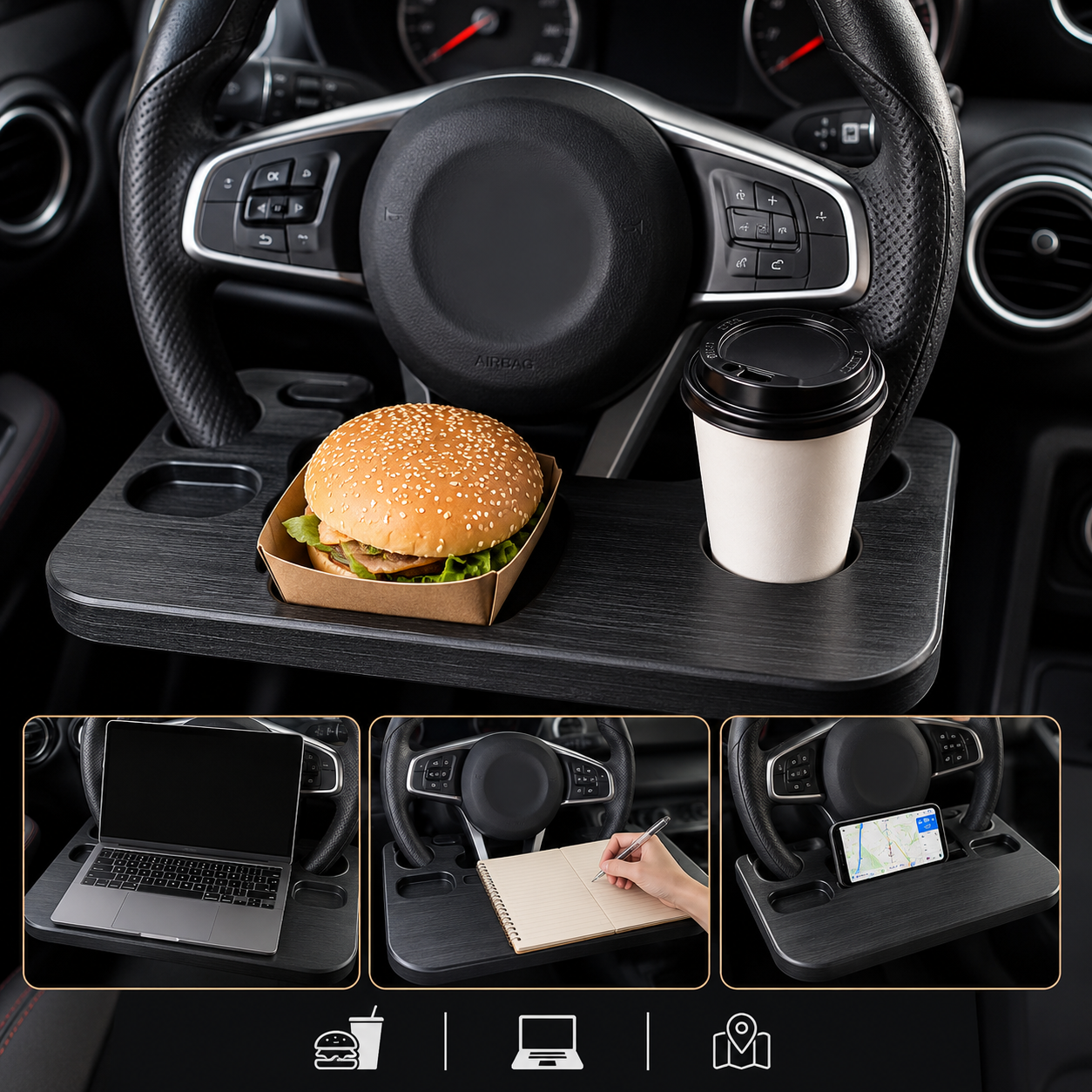 steering wheel card tray car