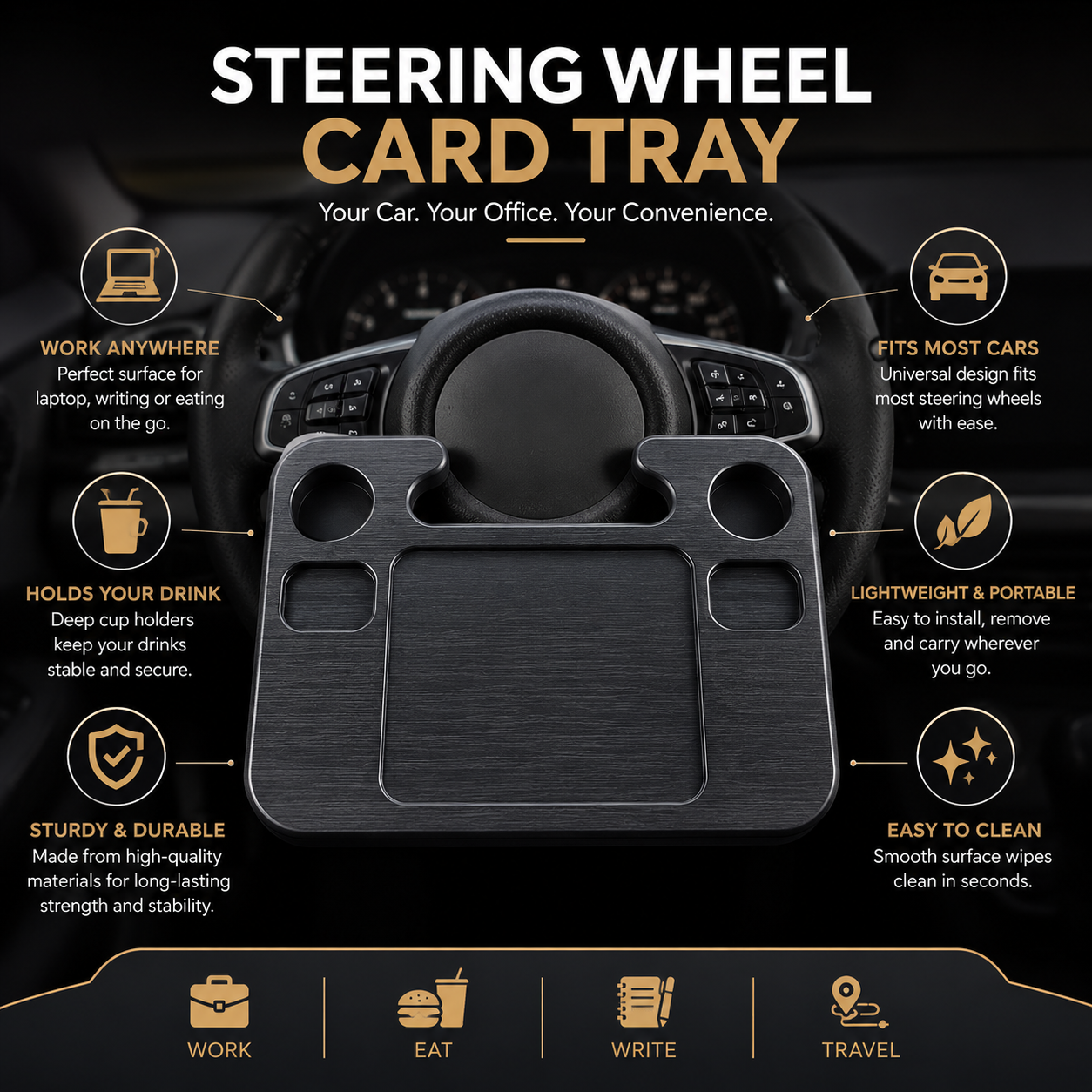 steering wheel card tray car